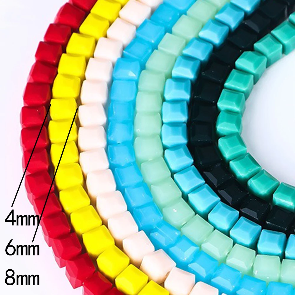 4mm 6mm 8mm Cube Square Faceted Blue Crystal Style Glass Loose Beads Lot for Jewelry Accessorie Bead Strands for Necklace CF15 view 3