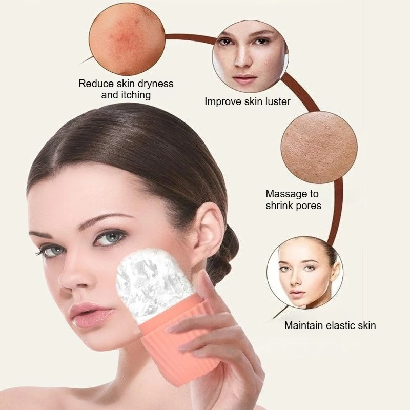 アイスフェイスローラーキューブビューティーマッサージシリコン製アイスモールド 目のむくみ解消 アイスフェイシャルローラー 毛穴引き締め フェイススキンケアツール