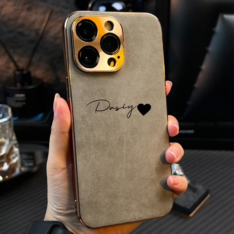 Personalisierte DIY-Hülle mit individuellem Namen für iPhone 18 16 15 14 13 12 Pro Max, luxuriöse Lederhülle mit Lammfell und Metall-Objektivabdeckung, 11 Pro – Detail 3