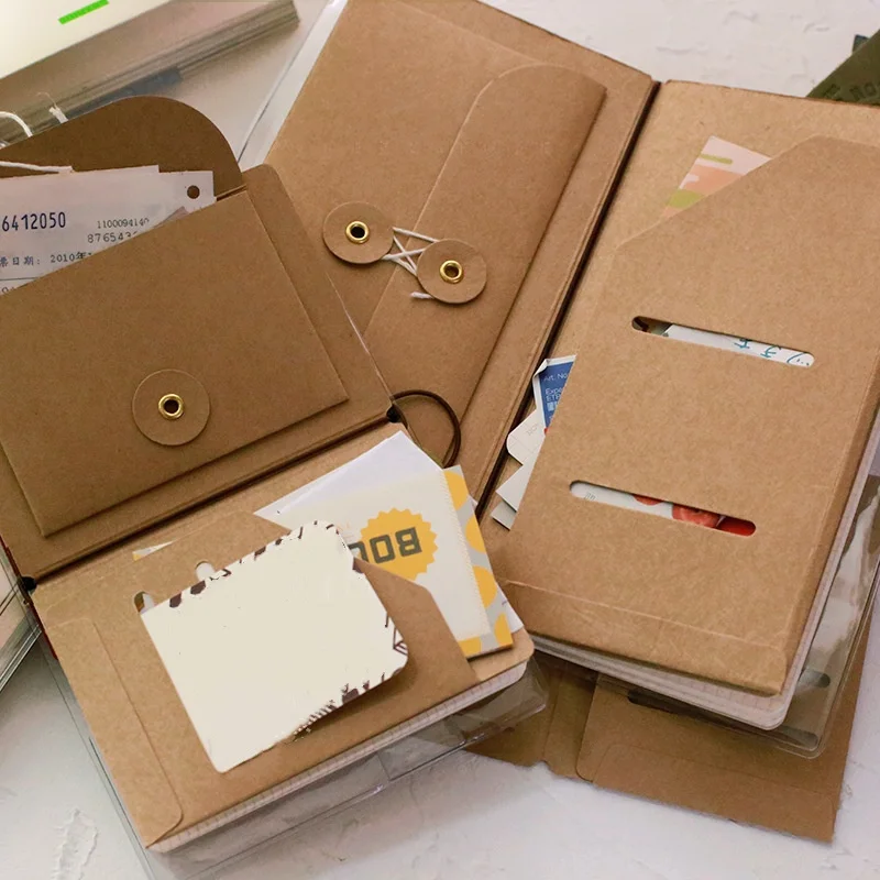 

Папка для документов из крафт-бумаги для многоразовых дорожных дневников, стандартный портативный органайзер для вставных карточек формата паспорта.