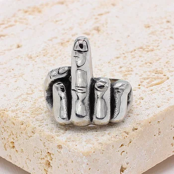 Punk Cool Middle Finger Up Ring Unique Rock 316L Pierścionek męski ze stali nierdzewnej Kreatywna moda motocyklowa Biżuteria Prezenty Hurtownia