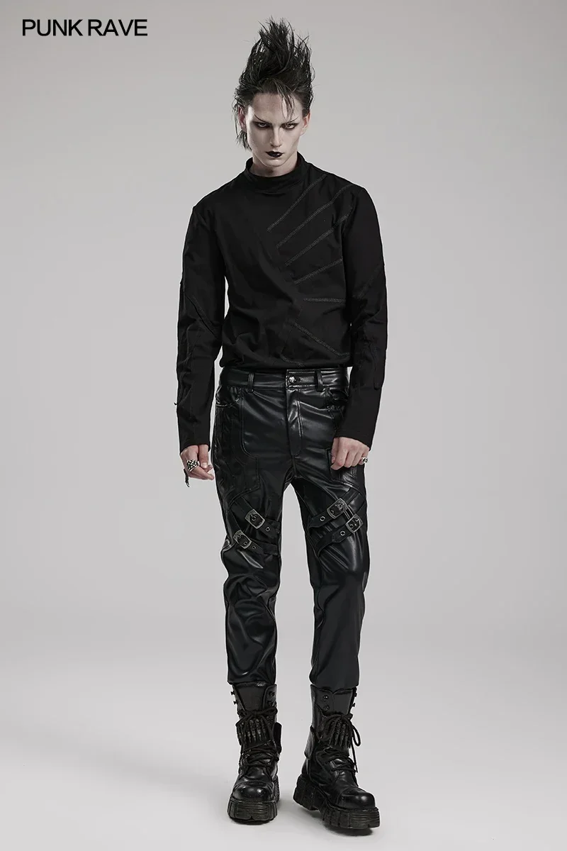 Punk Rave Männer Punk geometrische Spaltung Kunstleder Hosen Männer Club schöne lässige coole schwarze Hose Herbst/Winter