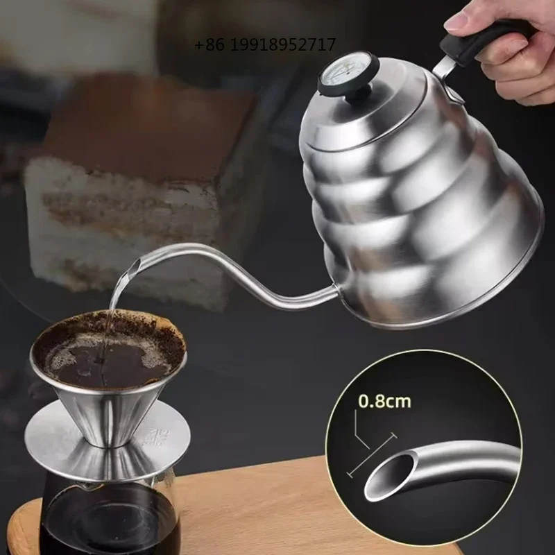 Stainless Steel Pour over Coffee Pot with Thermometer - Swan Long Neck High Capacity Professional Hand-Brewed Coffee JJ69