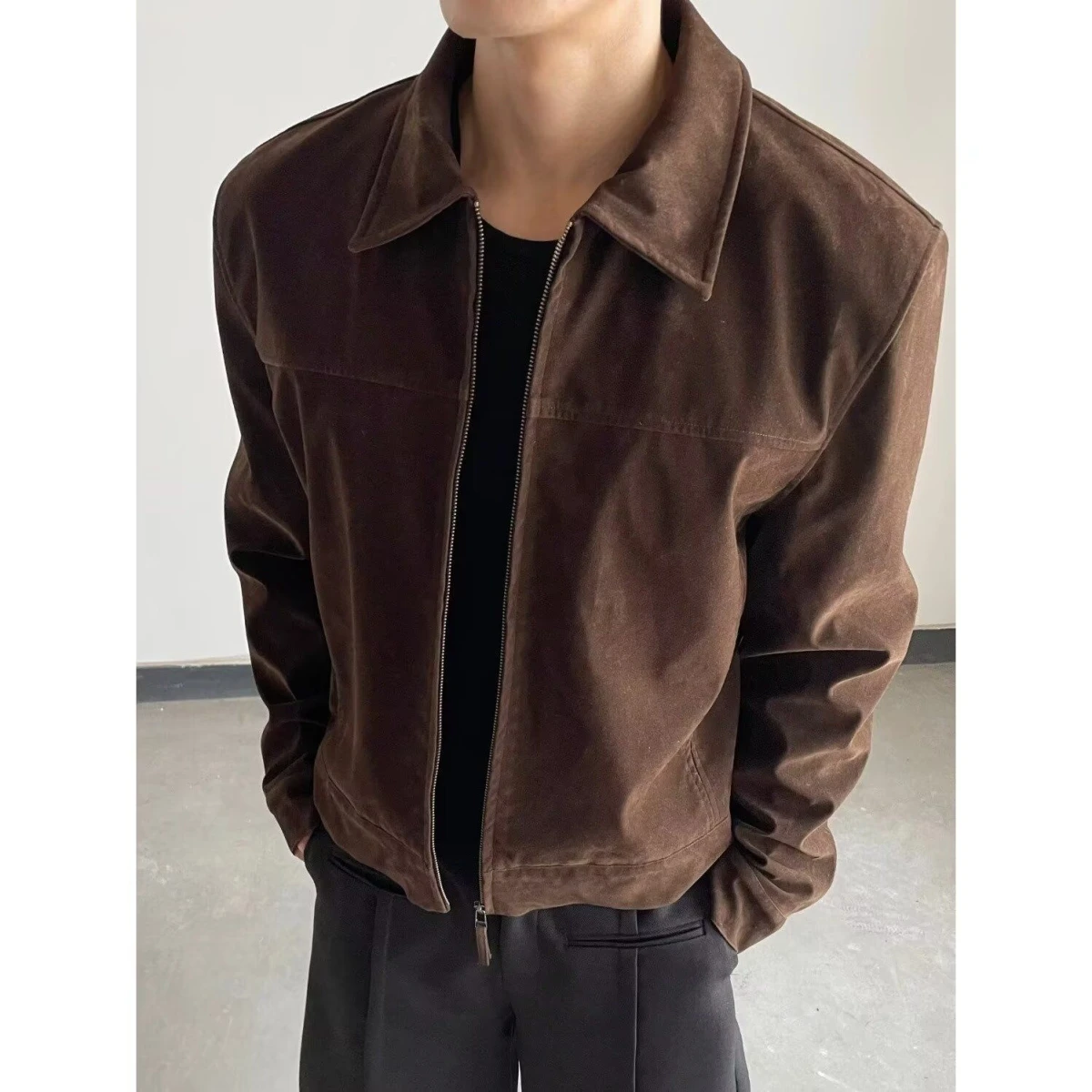 

Loose Men's Biker Jaet Retro American Streetwear Hard Workwear Leather Coat Spring Autumn Faion Outerwear