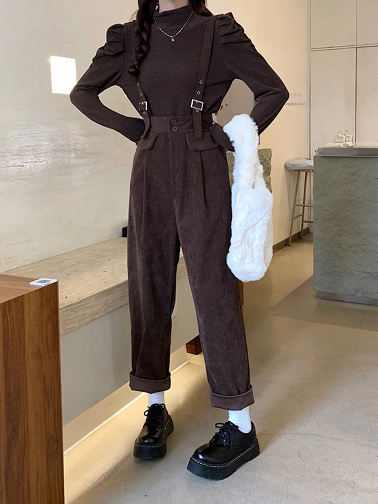 Autumn 2024 new retro velvet high waist slim overalls casual pants for women