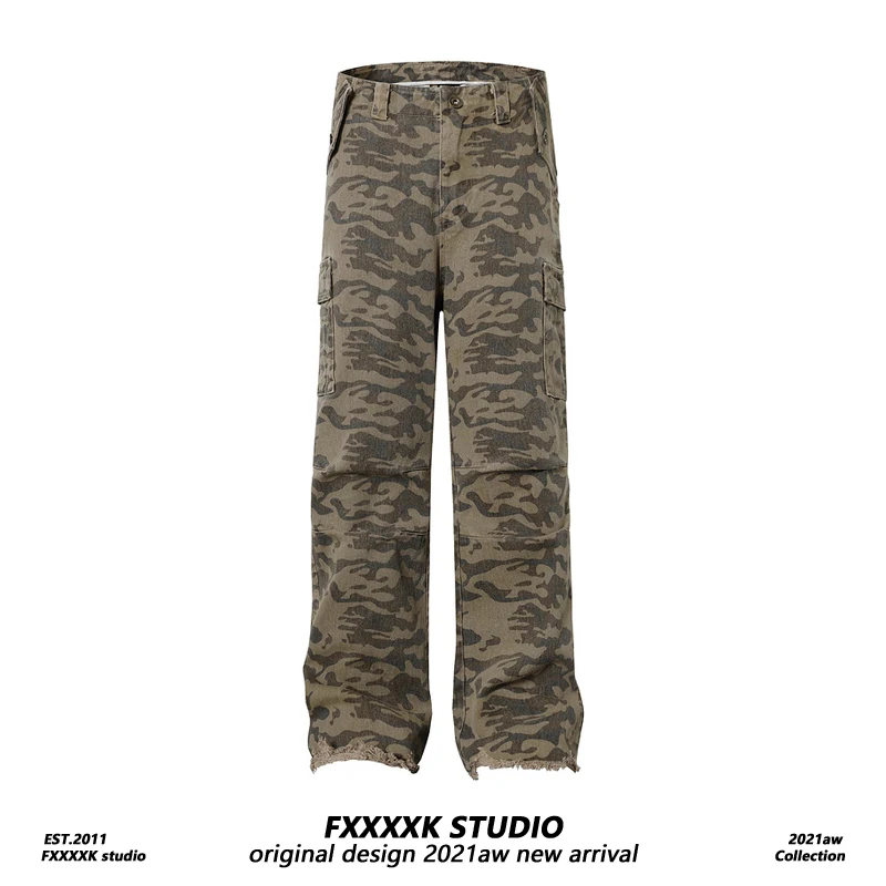 

FXK оригинальные американские камуфляжные рабочие брюки High Street, свободные прямые брюки длиной до пола, длинные брюки для мужчин и женщин...