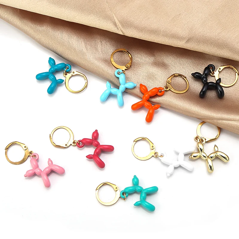 A Pair Charm Metal Balloon Dog Dangle Pendant Earrings Set For DIY Men Women Cute Cartoon Earring Jewelry Party Gift Supplies