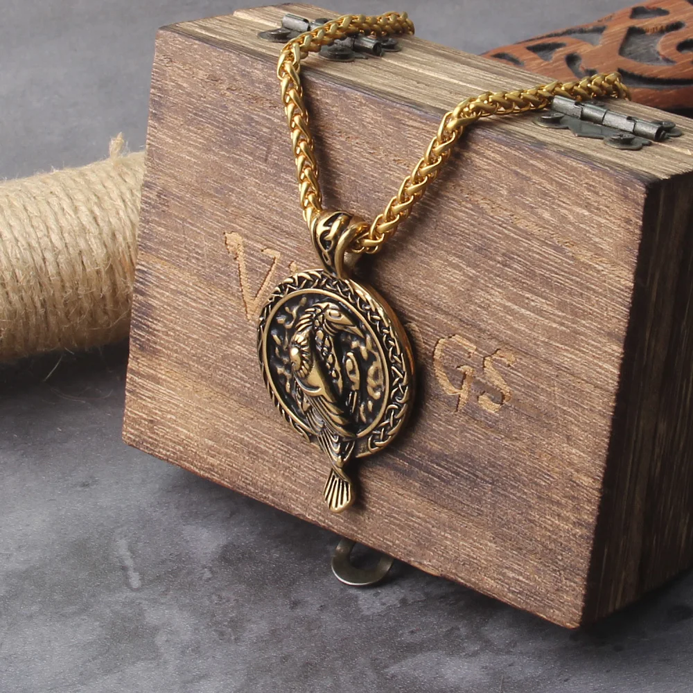 Gold Color Eagle Crow Necklace Men Viking Raven Amulet Stainless Steel Odin Rune Pendant Norse Mythology Jewelry Gift Never Fade
