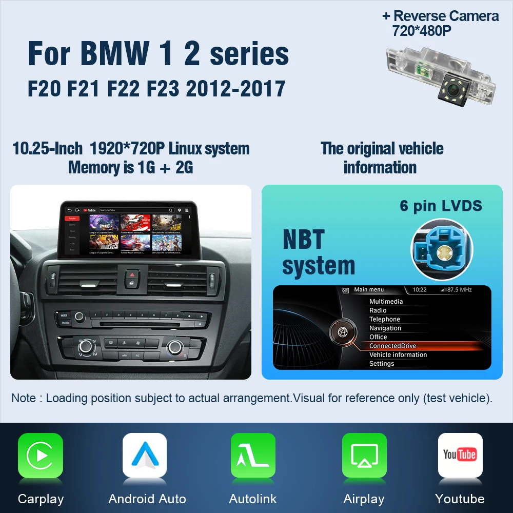 AUTOTOP 10.25" YouTube Linux Systeem Auto Multimedia Speler voor BMW 1 2 Serie F20 F21 F22 F23 Draadloze CarPlay Android Auto Navigatie