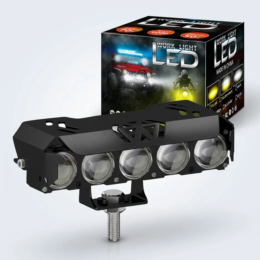 2pc 5LED Work Light 12V-85V Yellow White Switchable IP65 Waterproof LED Spotlight for Motorcycle Truck SUV ATV Forklift