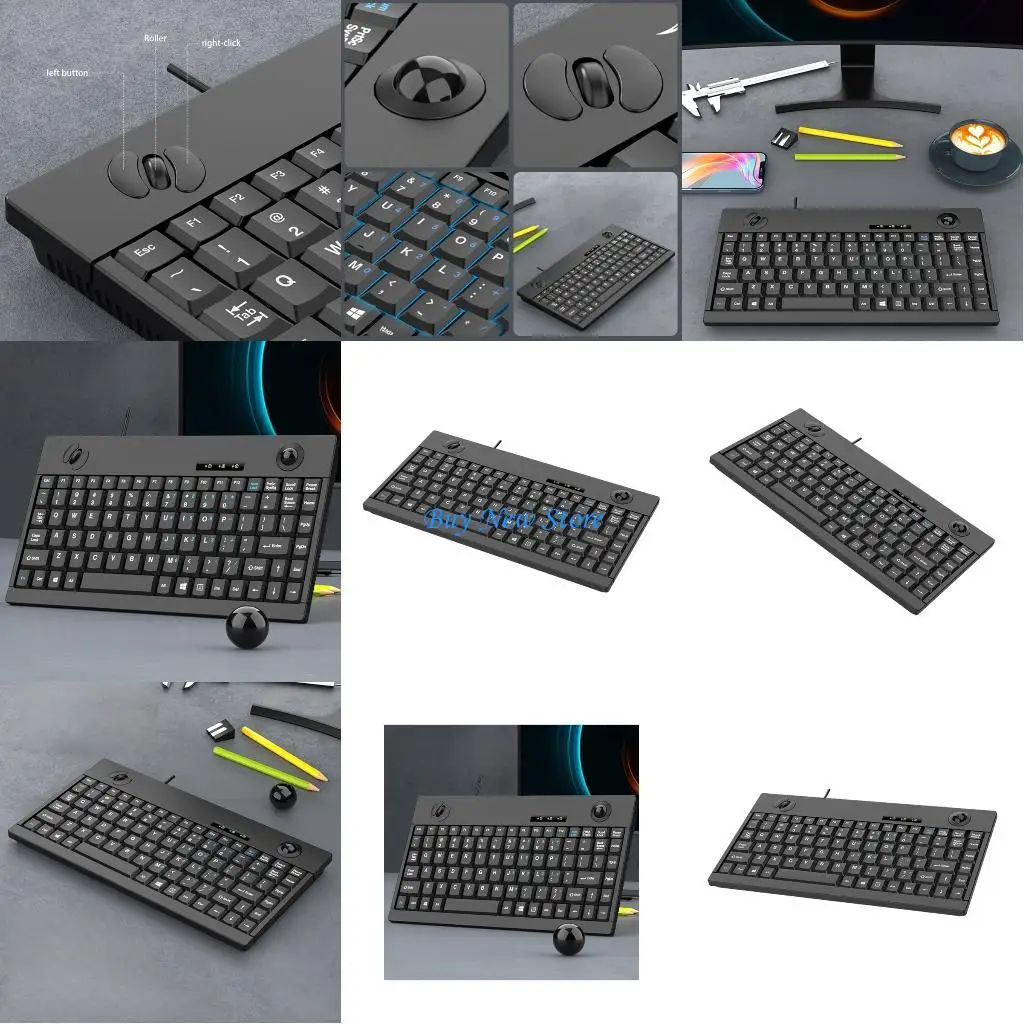 

20CE Waterproof Office Keyboards Builts In Opticals Trackball 3 Button Mouse 88Key for Industrial Computer