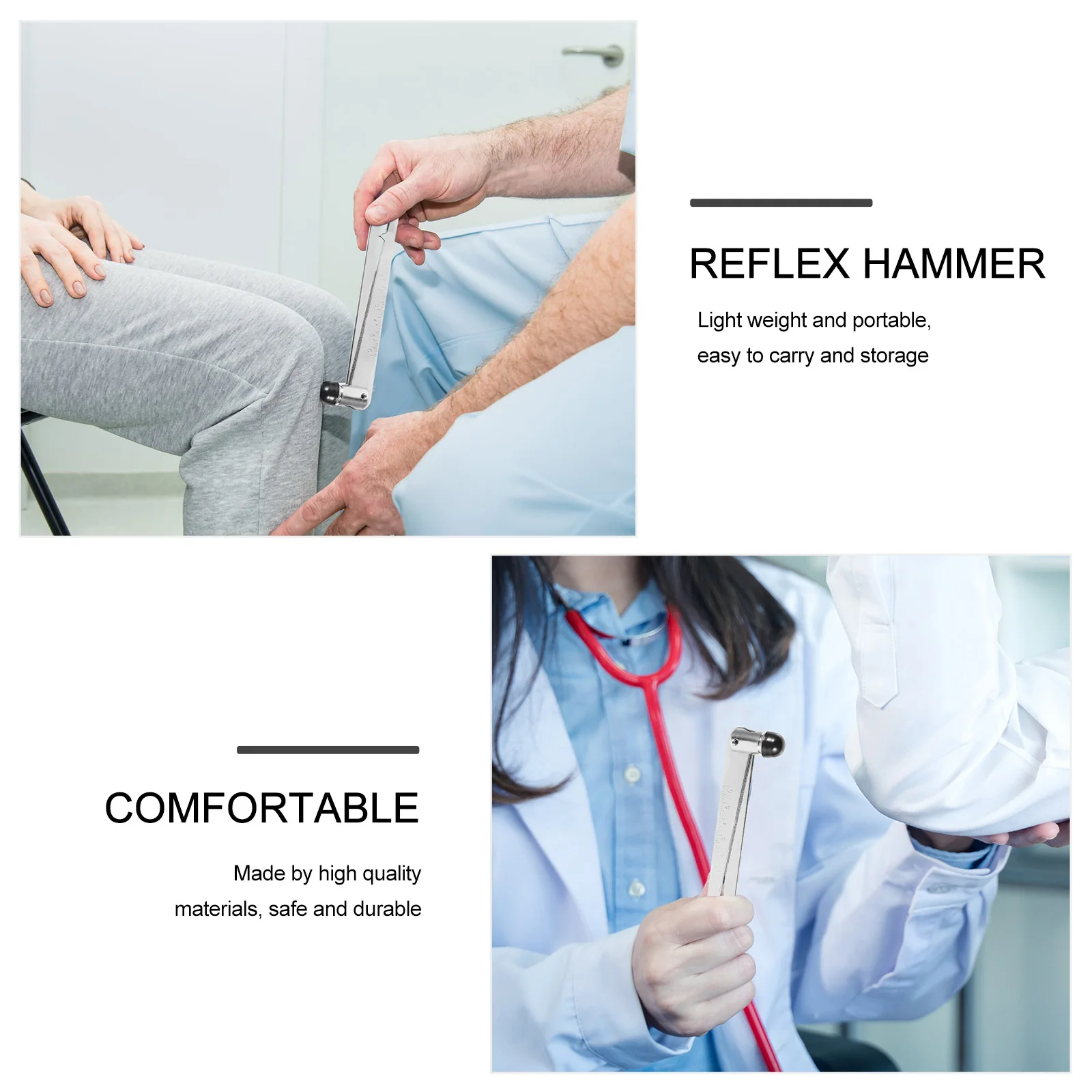 Martillo de Reflejos Multifuncional con Escala, Herramienta de Percusión de Diagnóstico Neurológico Portátil para Uso en Hospitales, Hogares y Salones, de Acero Inoxidable