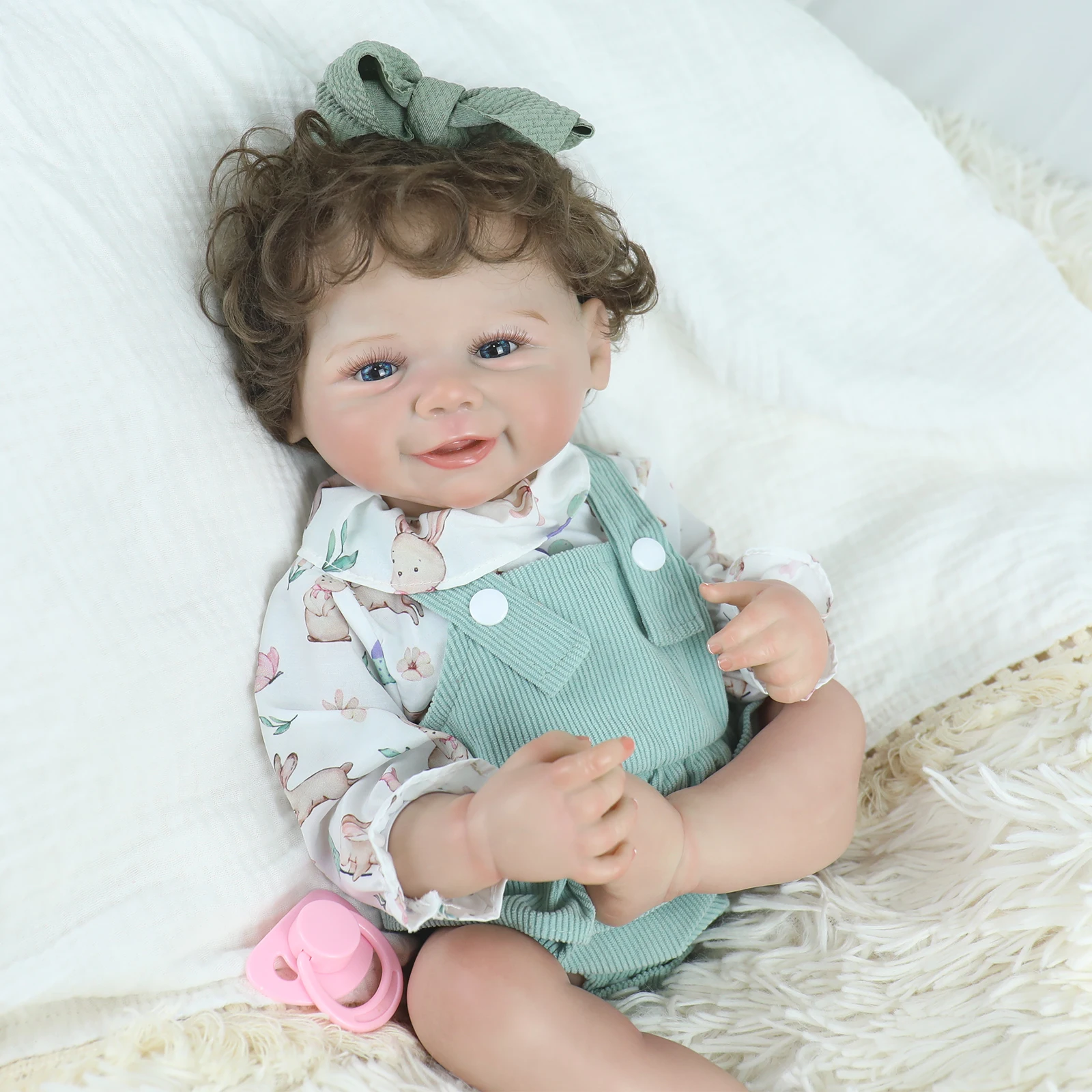 Lifereborn 18inch Newest Smiling Cute Finished Reborn Baby Silicone Soft Vinyl Body Doll with Hand Rooted Hair for Girl Toy Gift