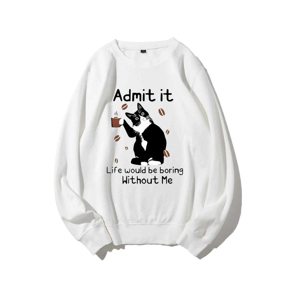 Aesthetic Sweatshirt Long Sleeves Stylish Pullover Y2K Graphic Hoodies Crew Neck Casual Daily Wear Funny Cat Meme Admit It