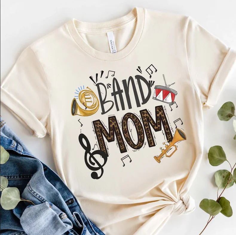 Band Mom Shirt High School Marching Band T-Shirt Cute Mom for Mom Short Sleeve Top Tees 100% Cotton Streetwear Harajuku kawaii