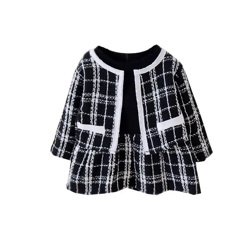 Fashion Kids Girls Princess 2pcs Clothes Set Spring Autumn Children Plaid Outwear+Skirts Vintage Outfits Suit Baby Girl Clothes