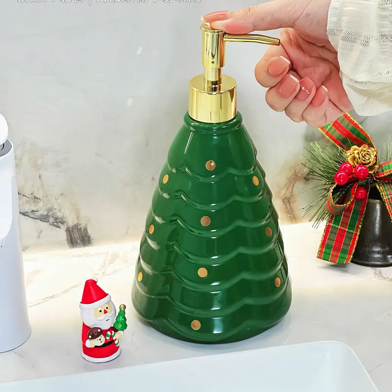 750ml soap dispenser creative Christmas tree lotion ceramic bottle household toilet press shampoo separate bottle  cup dispenser