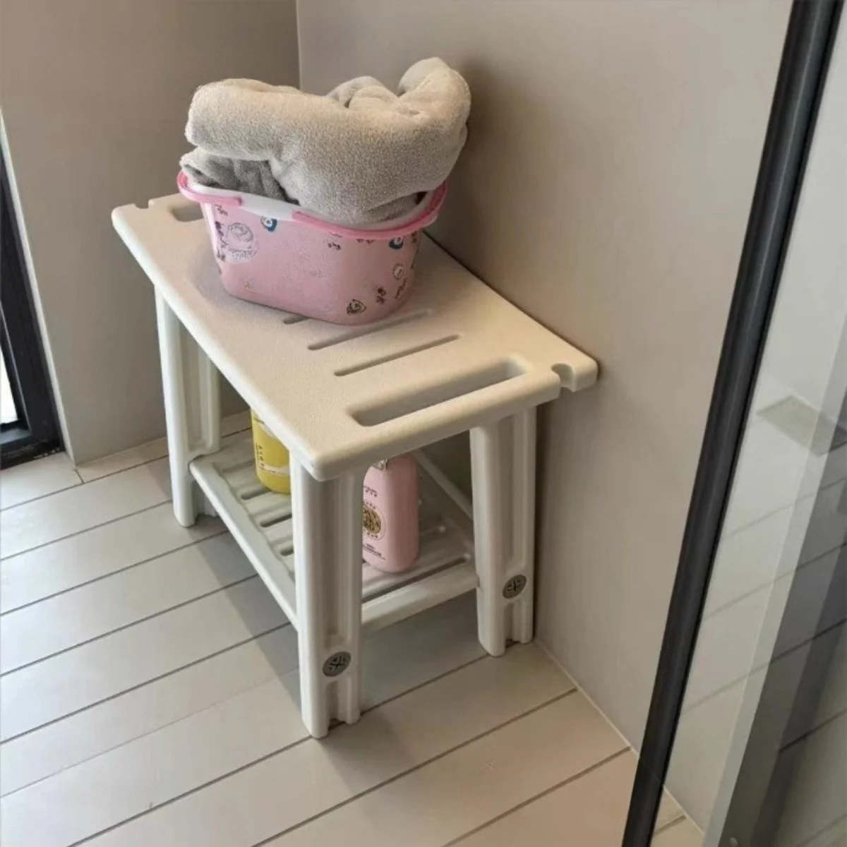 Bathroom storage stool, shower stool, solid bathtub stool, bathroom tidying stool for changing clothes, durable plastic stool image 5