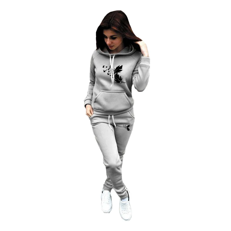 New women's hooded sweatpants two-piece set of sportswear jogging suit printed pullover hooded sweatshirt jogging suit
