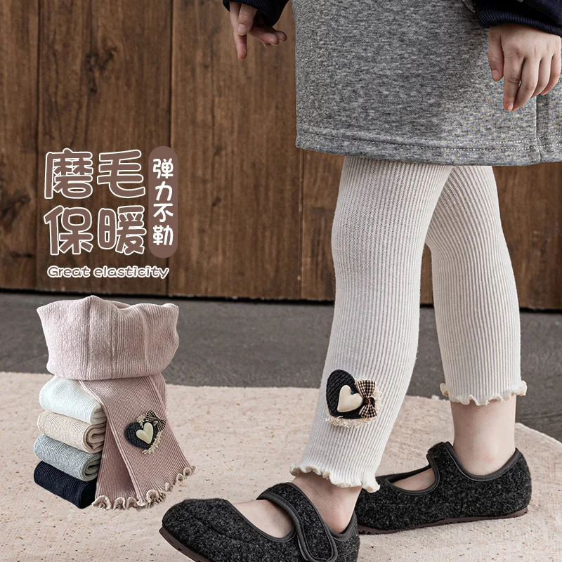 Kawaii طفل الفتيات الشتاء أفخم غرامة شريط الجوارب كشكش هيم فحص القلب القوس طماق القطن لطيف طالب الاطفال اقتصاص السراويل