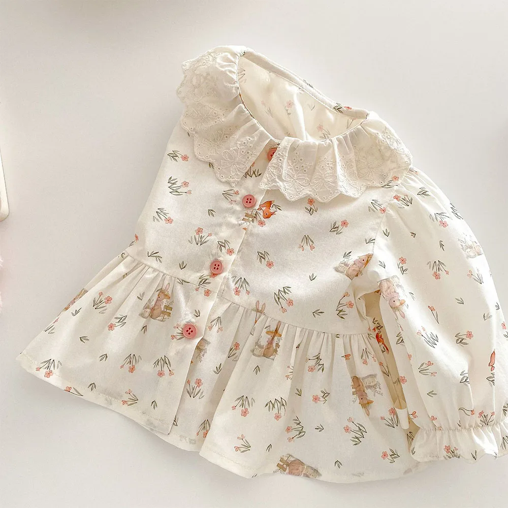 Girls Blouse Floral Cotton Collar Spring Toddler Long Sleeve Tops Princess 1st Birthday Kids Shirts Children\'s Clothing