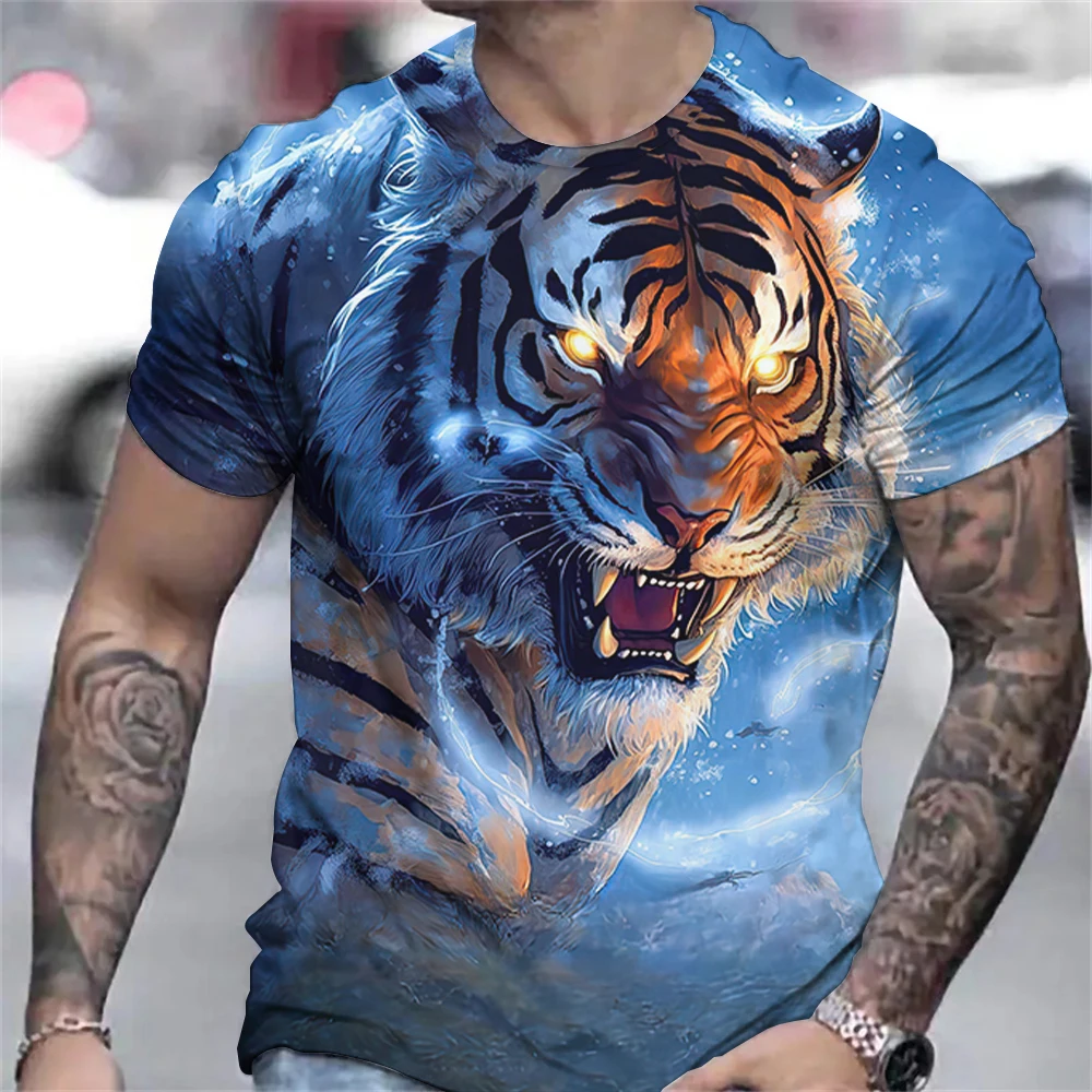 

Camiseta con estampado de tigre en 3D para hombre, camisa de manga corta, трикотаж de gran tamaño, топы неформальные,ropa de verano
