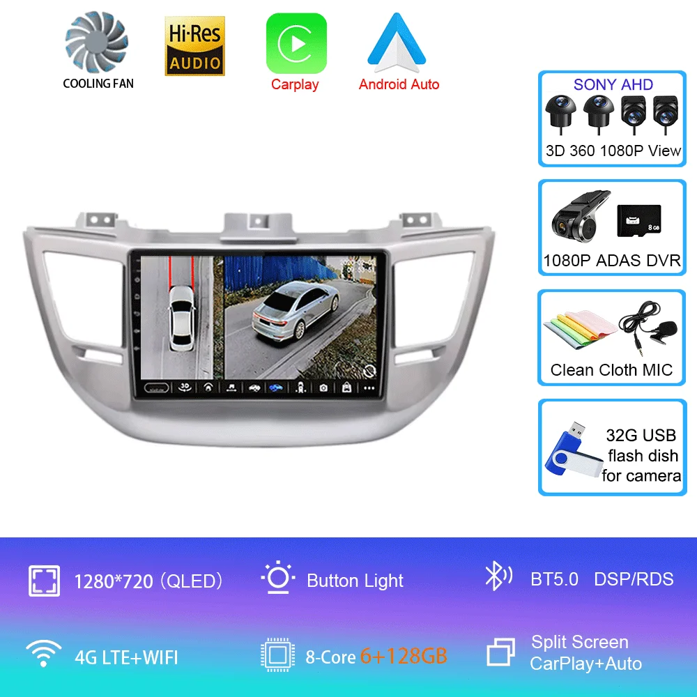 Android 16 autoradio Carplay voor Hyundai Tucson IX35 3 2015 2016 2017 2018 2Din multimediaspeler navigatie GPS head unit