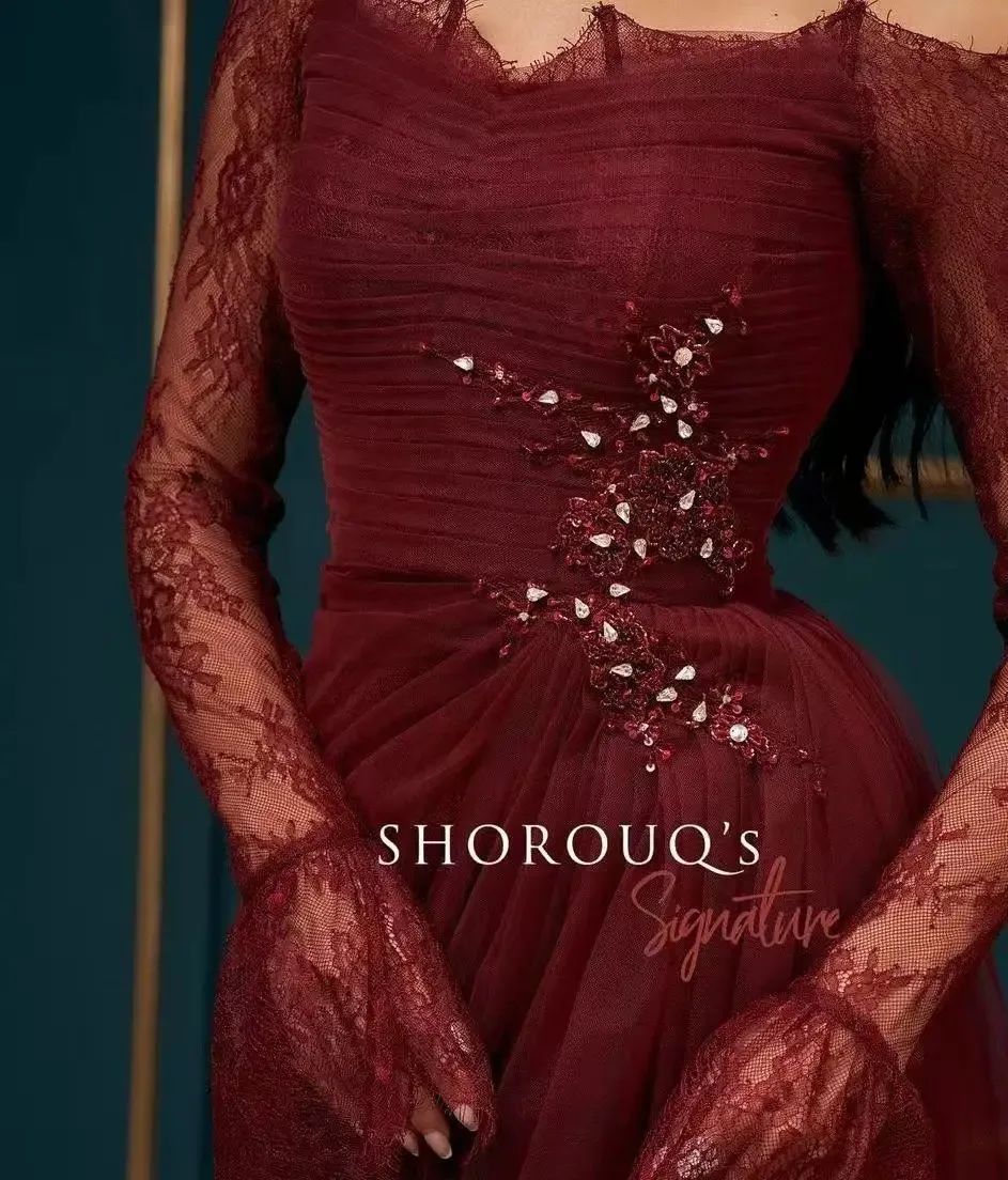 Adeli 맞춤형 사우디 인어 댄스 파티 드레스 긴 소매 레이스 크리스탈 디테일 바닥 길이 정장 이브닝 파티 가운 vestido