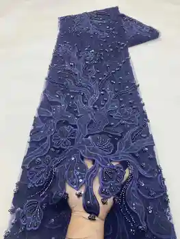 棕色亮片蕾絲布料 5 號 派對新娘 杜拜手工水晶珠飾 全新高品質奢華非洲珠飾薄紗亮片 6 最佳銷售 棕色蕾絲布料 - №5