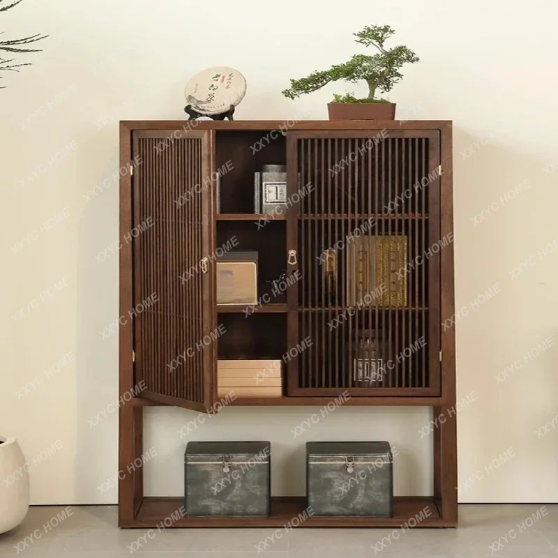 Lblack walnut dining side cabinet New Chinese solid wood display Wall storage bookcase