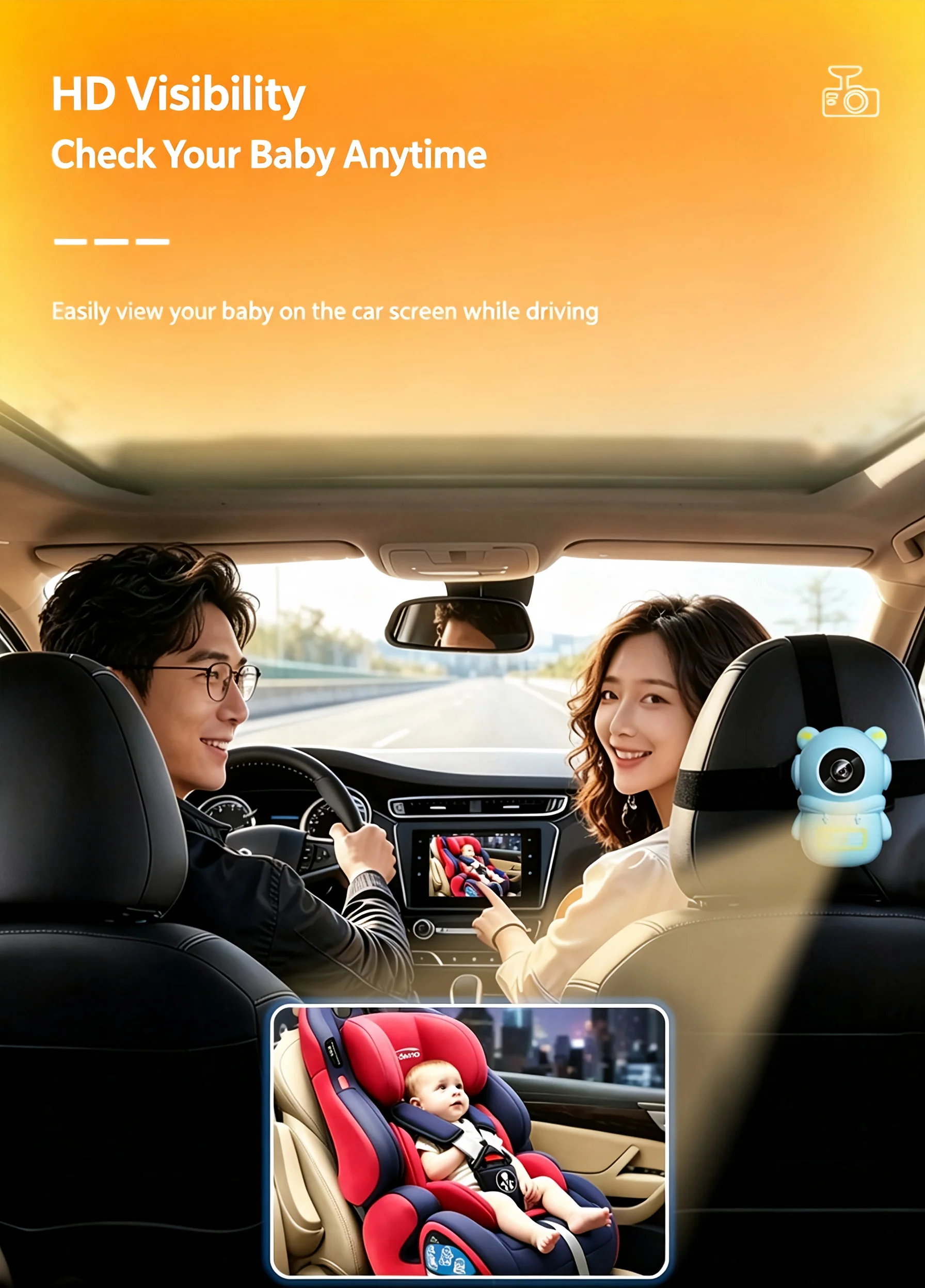Wireless CarPlay Box with HD 1080P Camera, Monitor Baby While Driving, Safe Travel, Ideal for One Person with Kids, OEM Screen