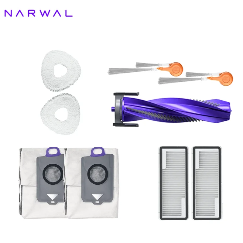 Originele Narwal FREO Z10 PRO/ Z10 Turbo stofzuigeronderdelen: hoofdborstel, zijborstel, filter, dweil, stofzak, accessoires.