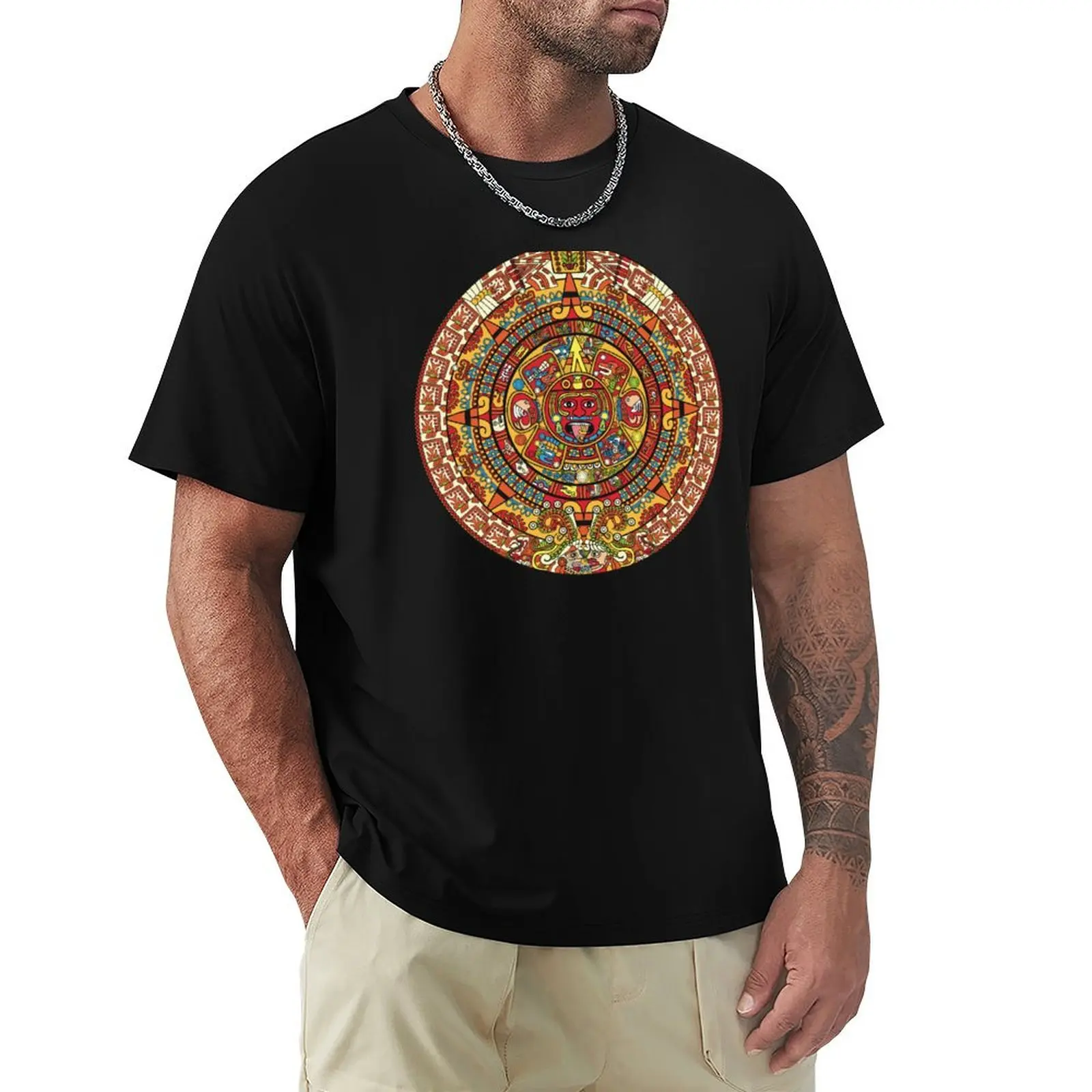 Colorful Mayan Calendar T-Shirt Urban Casual Loose Fit Tee