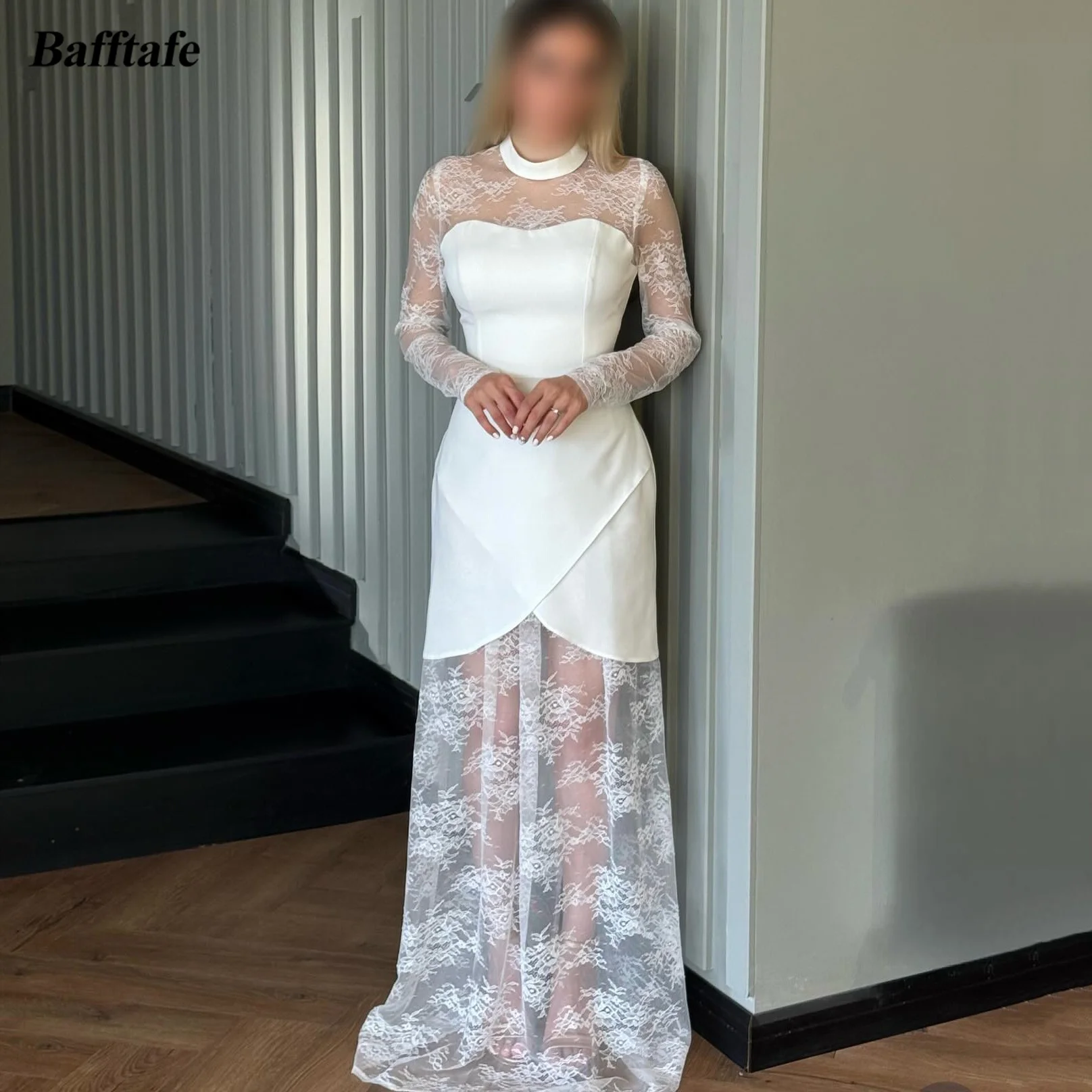 

Bafftafe Ivory Lace Satin Customized Evening Gowns Long Sleeve Women Formal Party Prom Dresses Special Occasion Birthday Dress