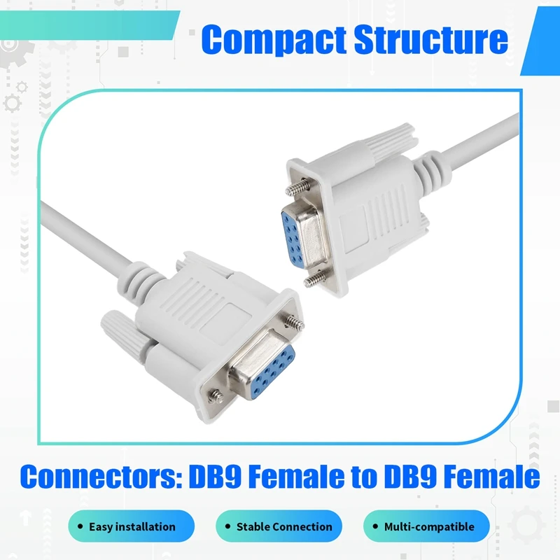 5ft F/F Serial RS232 Null Modem Cable Female to Female DB9 FTA Connection 9 Pin Data COM Cable Converter PC Accessory 1PC