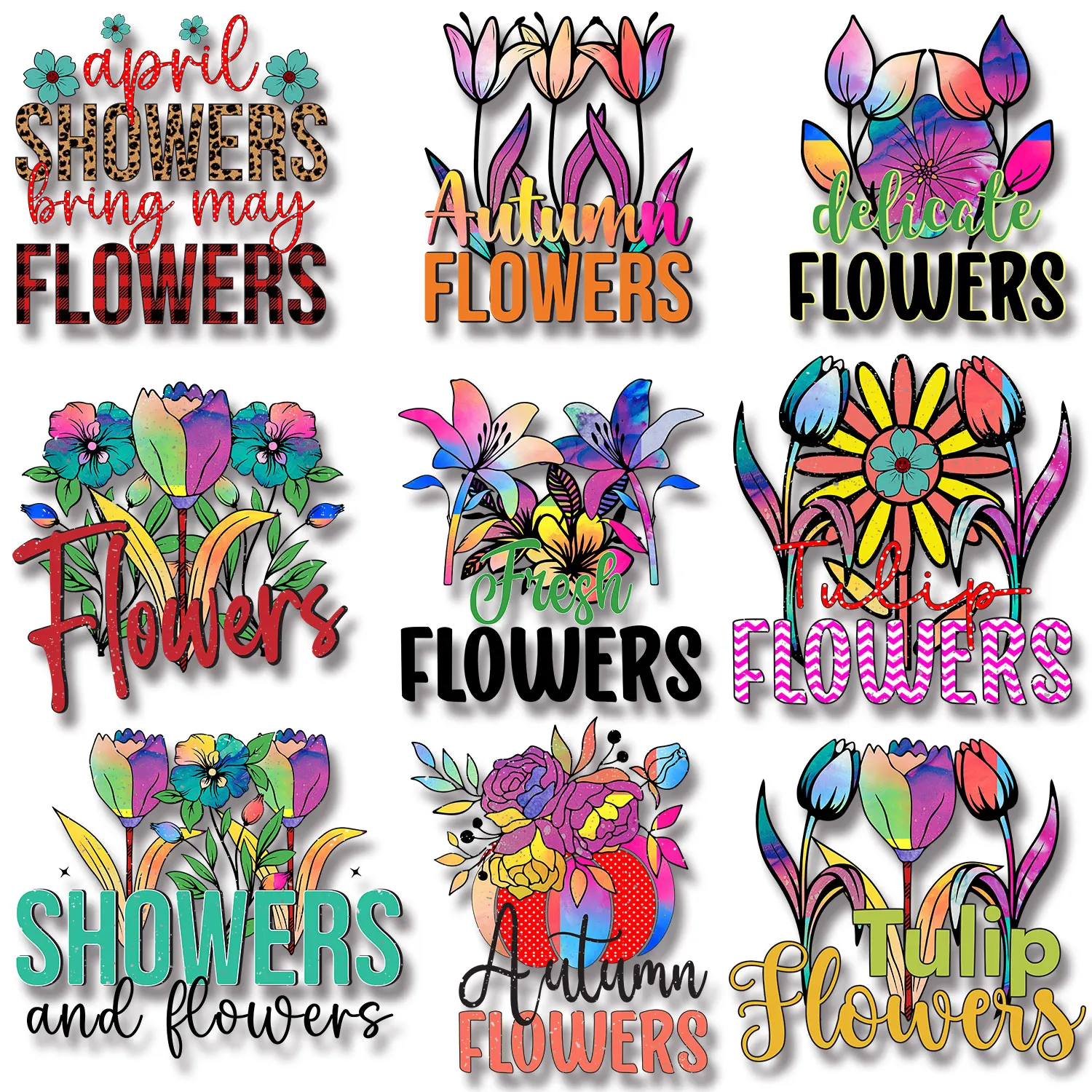 Tulip Lily Flower Letter Patches Iron-on Stickers for Clothes Washable Firm and Fadeless  Stickers DIY Decoration