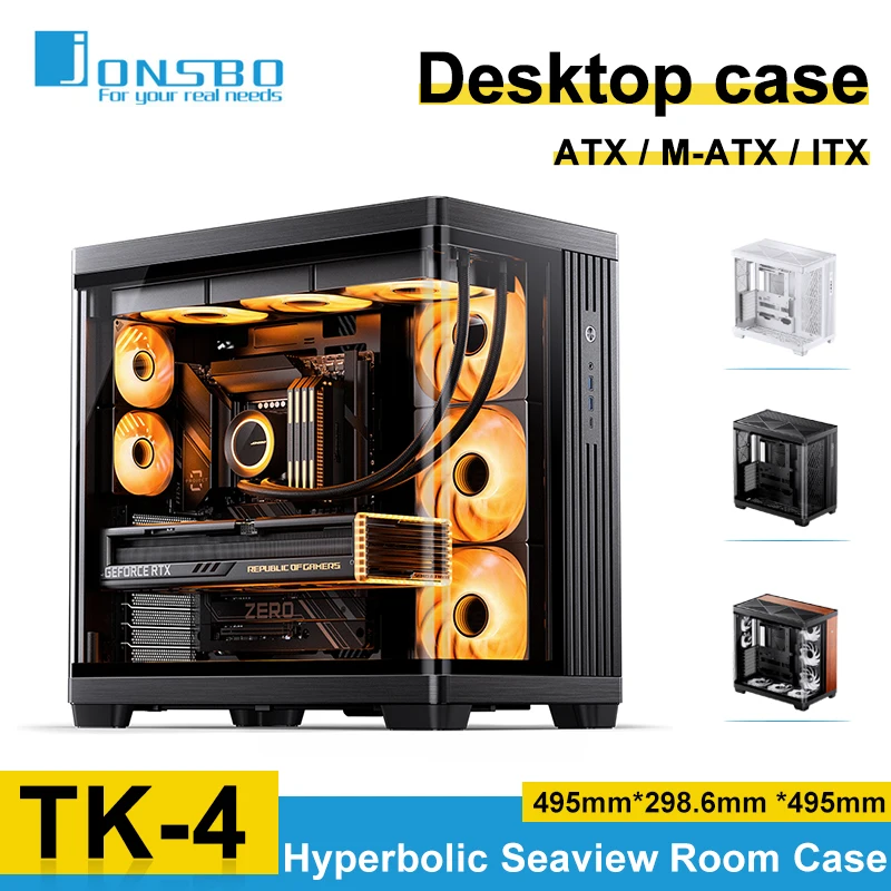 

Jonsbo TK-4 Компьютерный корпус ATX Seaview Room M-ATX ITX Корпус для ПК 420 с водяным охлаждением/11 слотов для вентиляторов/Type-C Gen2 10 Гбит/с + настольный чехол