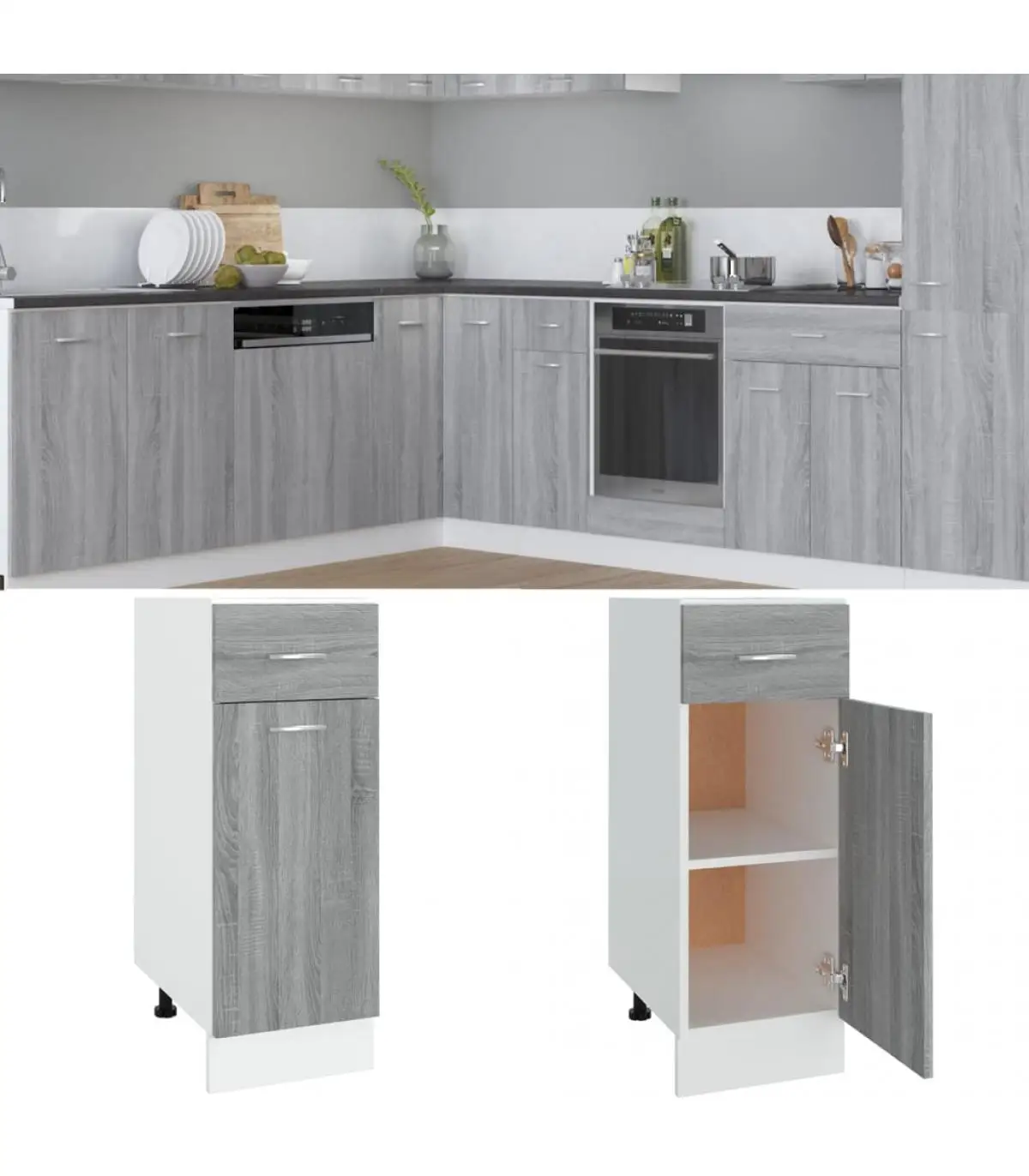 Kitchen cabinets low kitchen cabinet plywood gray Sonoma 30x46x81,5 cm