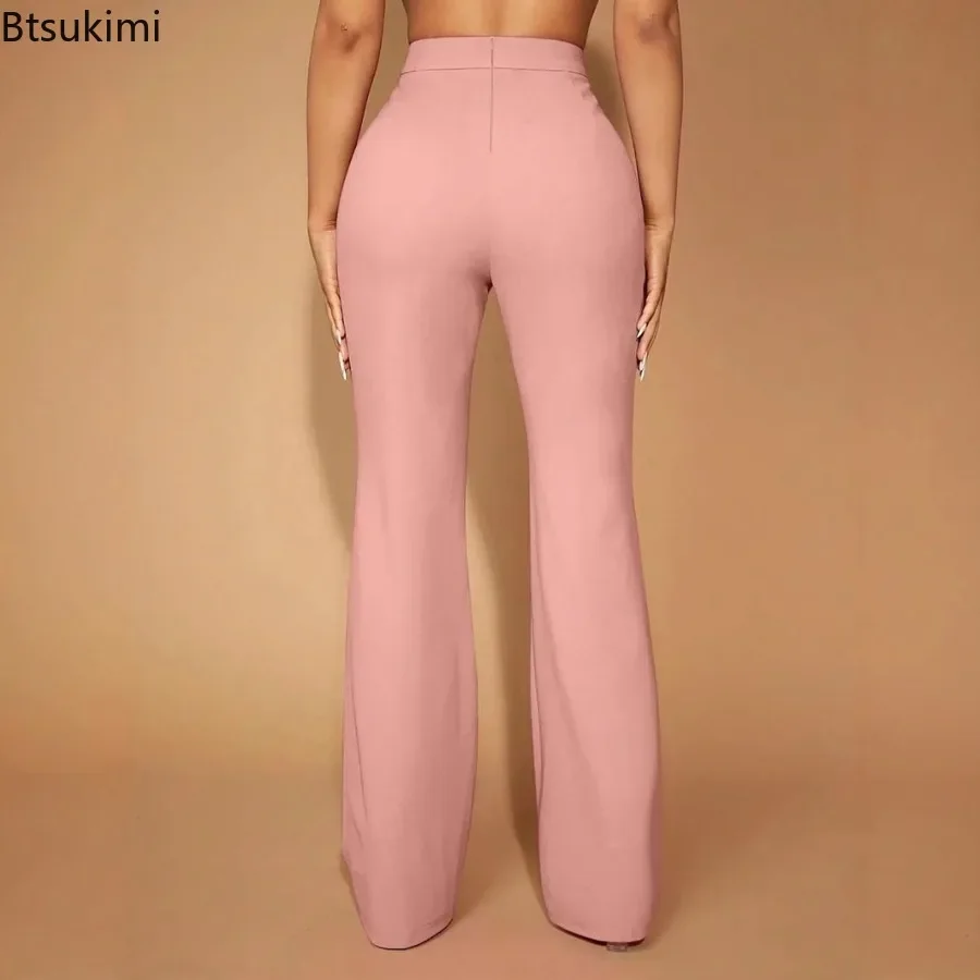 New Women's Simple Design Suit Pants High Waist Solid Wide Leg Long Trousers Spring Business Commuting Office Ladies Dress Pants