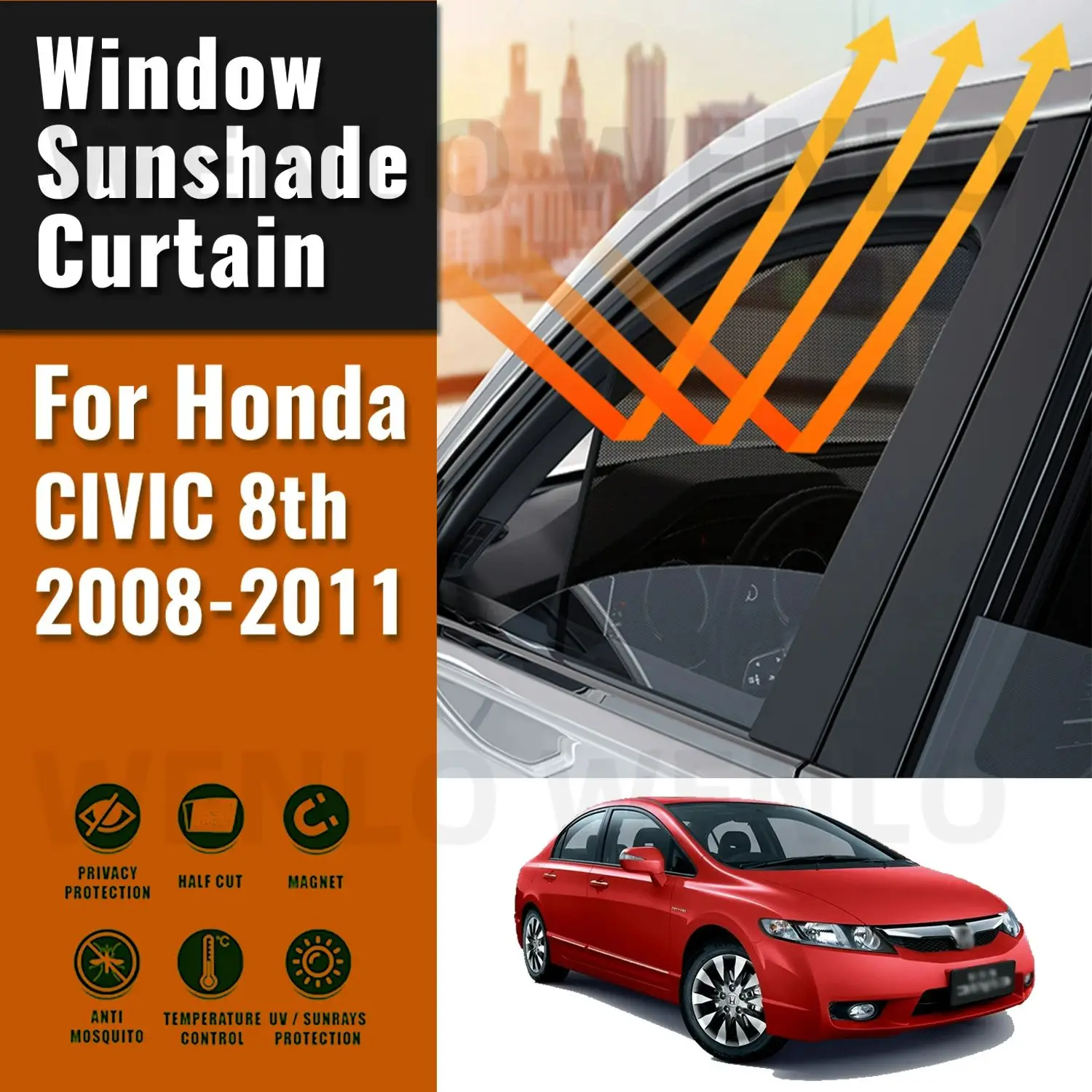 

For Honda CIVIC 8th 2008-2011 Side Window Sun Shade Visor Magnetic Car Sunshade Front Rear Windshield Frame Curtains Shield