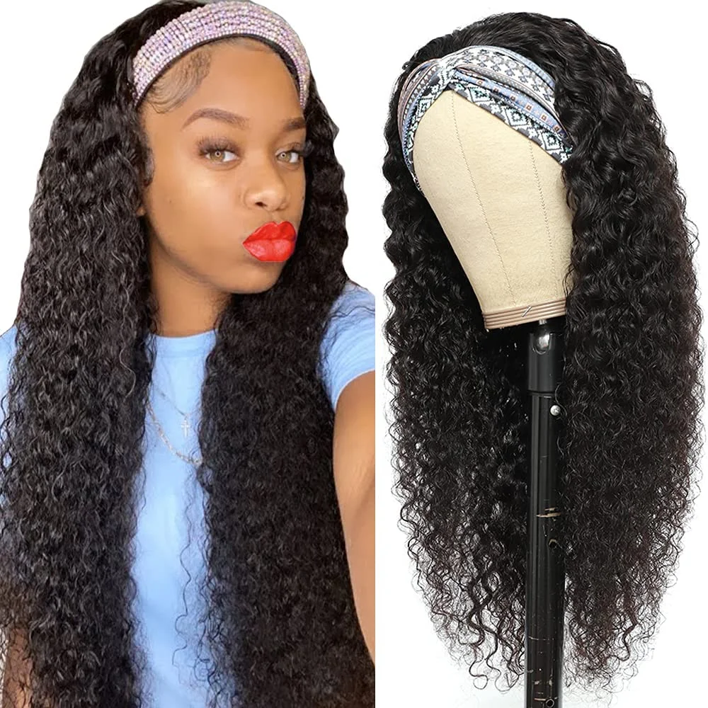 

Glueless Curly Headband Wig Human Hair Headband Wigs For Women Curly Wave None Lace Front Wigs With Headband Machine Made Wigs