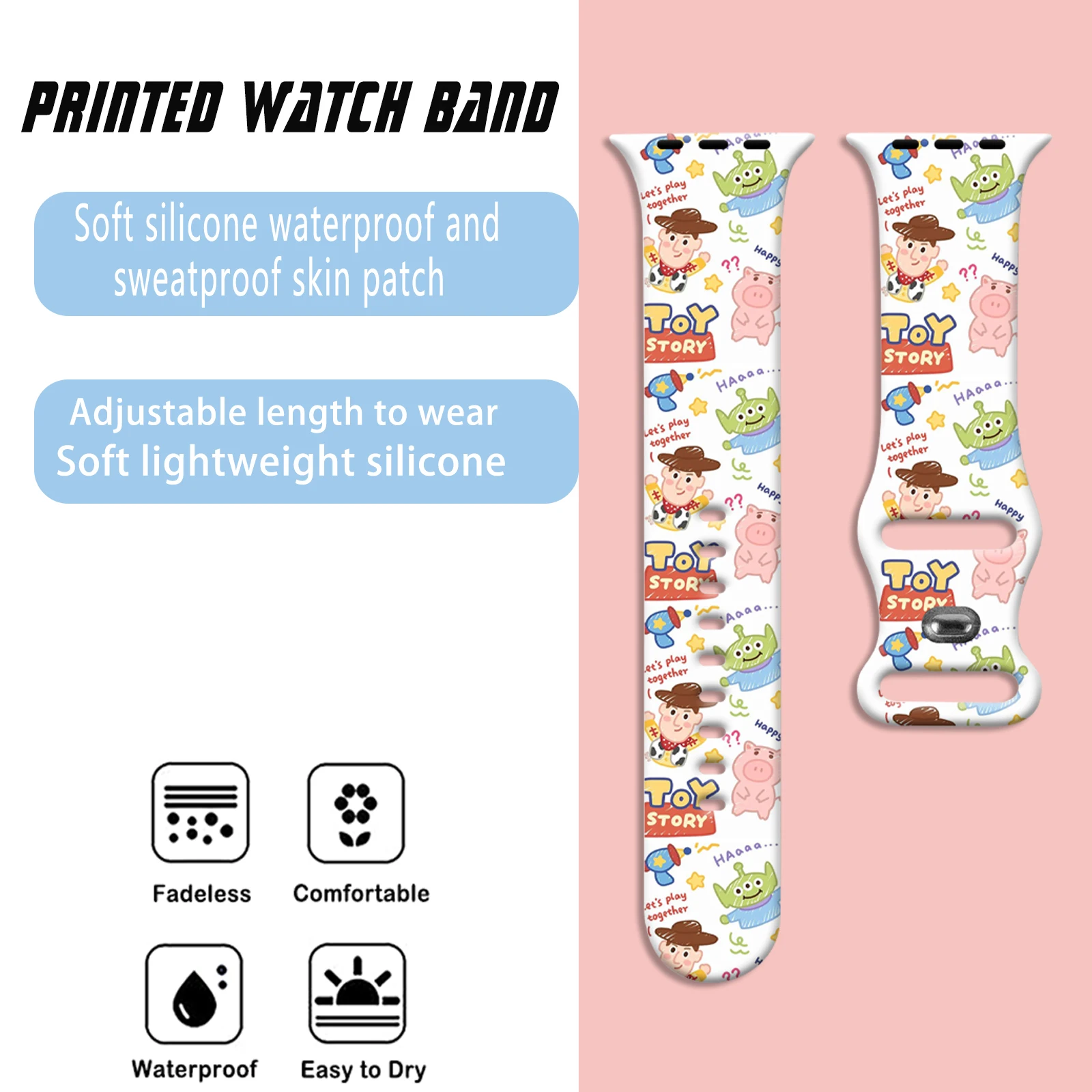 حزام سلسلة Toy Story لساعة Apple 11 10 9 8 SE سوار من السيليكون قابل للاستبدال لساعة iWatch 46 مللي متر 44 مللي متر 42 مللي متر 41 مللي متر