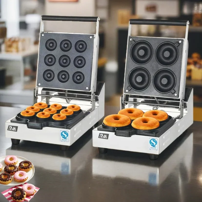 

Commercial Electric 4 9 in 1 Hole Electric Baked Doughnut Shaped Bun Hot Press and Sandwich Cake Mini Waffle Donut Maker Machine