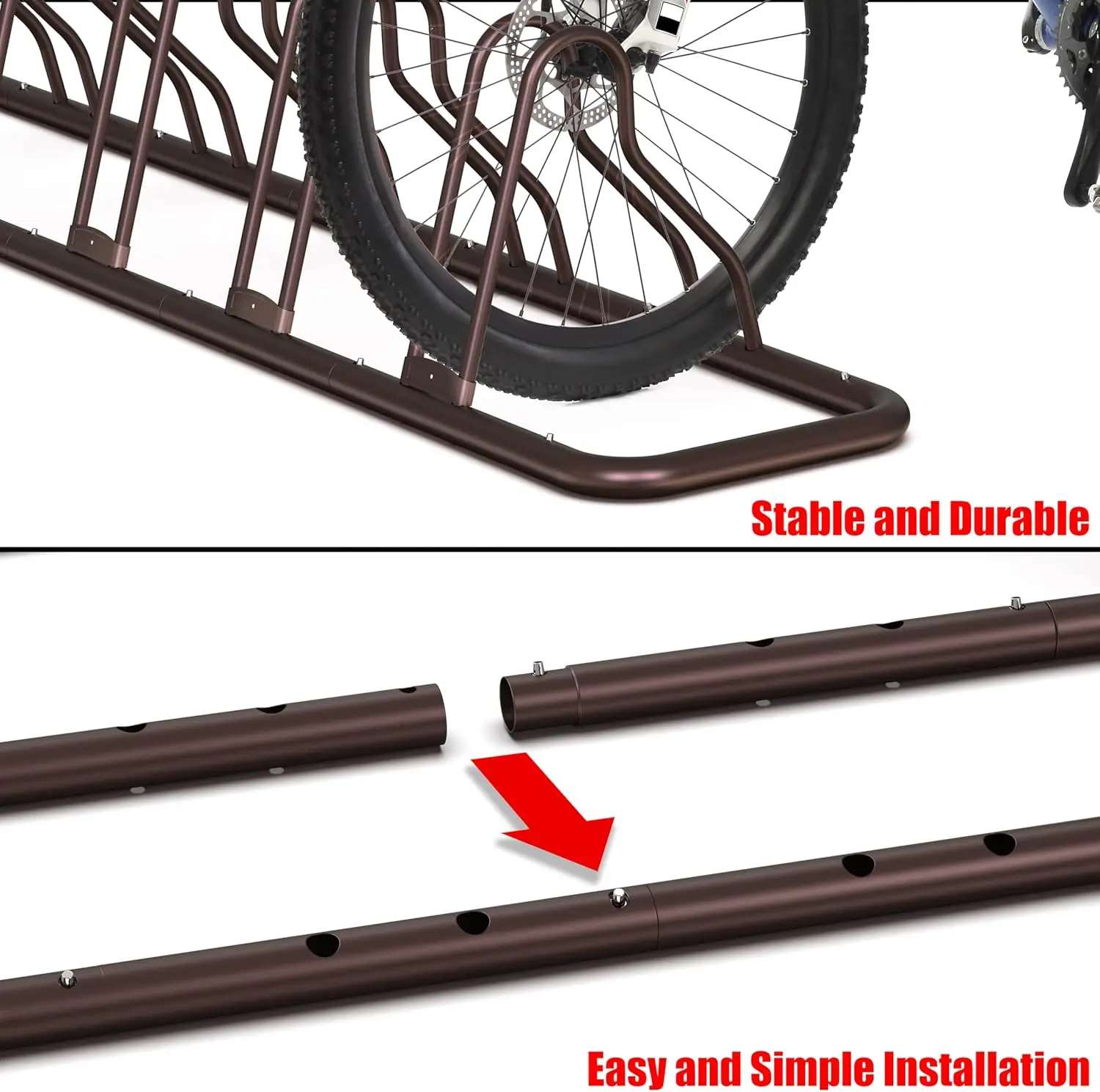 Adjustable 5-Bike Floor Stand for Secure Parking, Bronze Finish, Easy Assembly