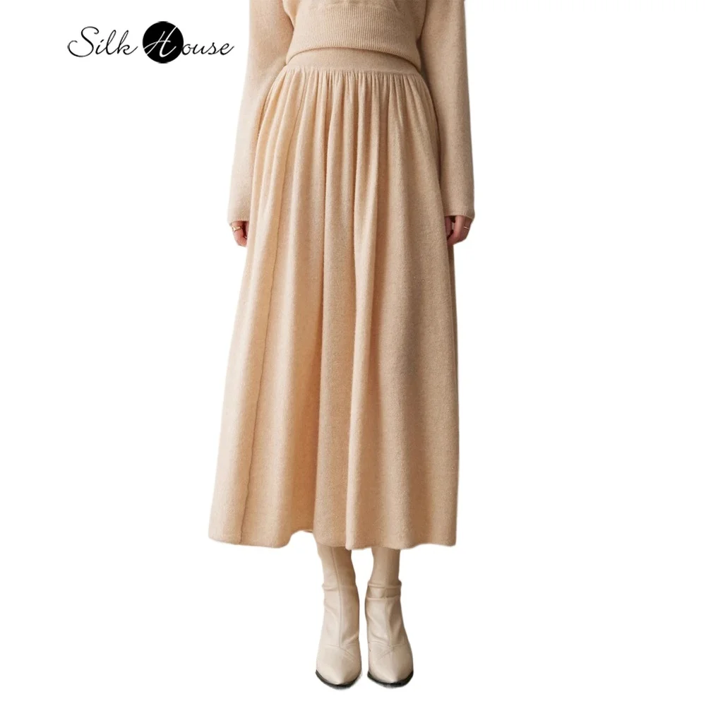 

2025 Women's Fashion Autumn/Winter New High Waist 30% Cashmere 70% Wool Solid Color Hundred Fold Versatile Wool Skirt