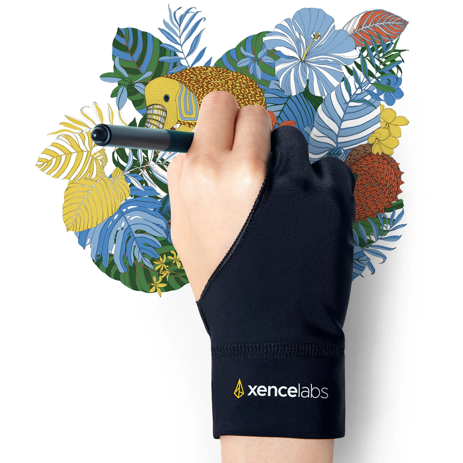 

Xencelabs Black Artist Glove, Drawing Glove Left Right Hand for Drawing Tablet Graphic Monitor 2 Finger Glove Size S/M/L