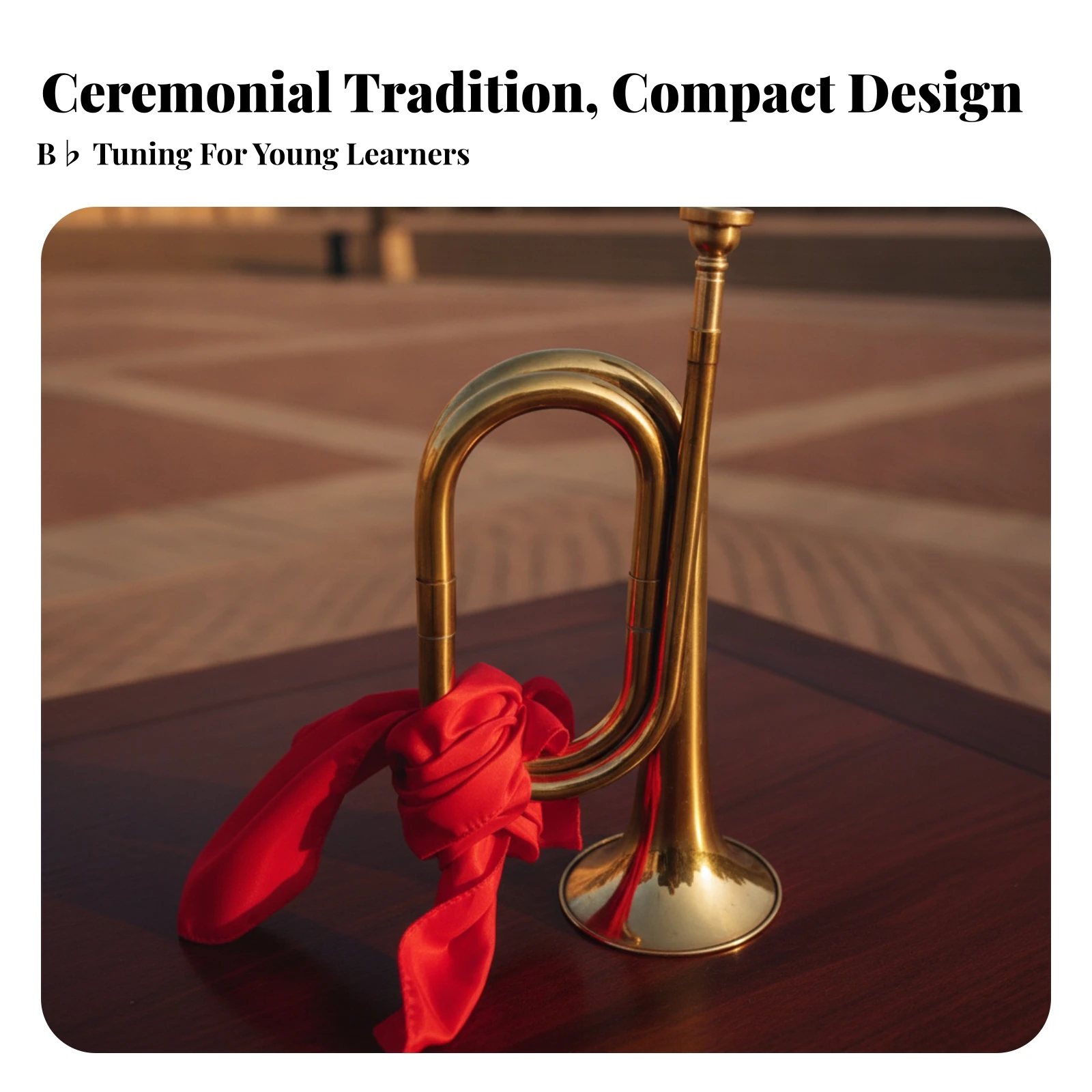 Short Brass Bugle with Red Scarf Lightweight Lacquered Gold Bugle with Mouthpiece Trumpet Compact for Marching Band Students