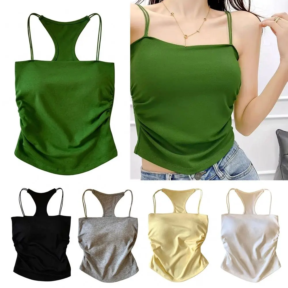 

Trendy Multicolor Spaghetti Strap Top Backless Versatile Camisole with Padded Cups Back Beauty Bra Bralette Vest Spring Summer
