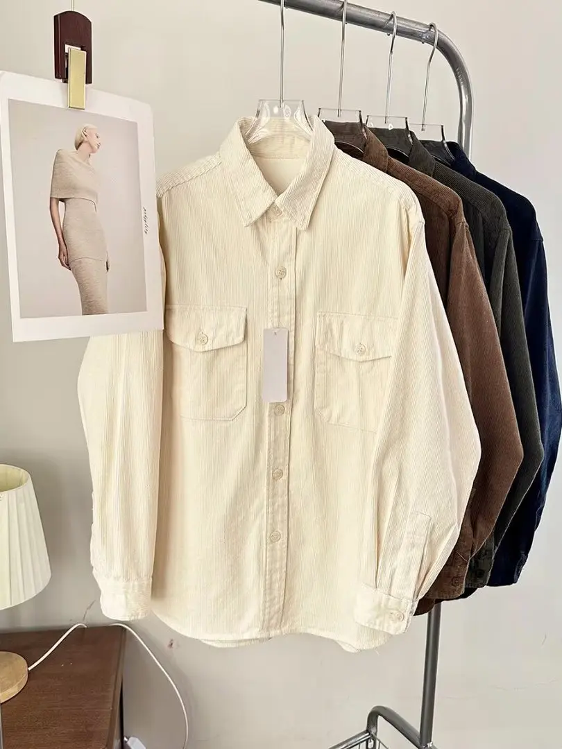 

Men's Corduroy irt Jaet Double ket Long Sve Warmth Outerwear Autumn New Sle Casual Comfortable Polyester Fiber