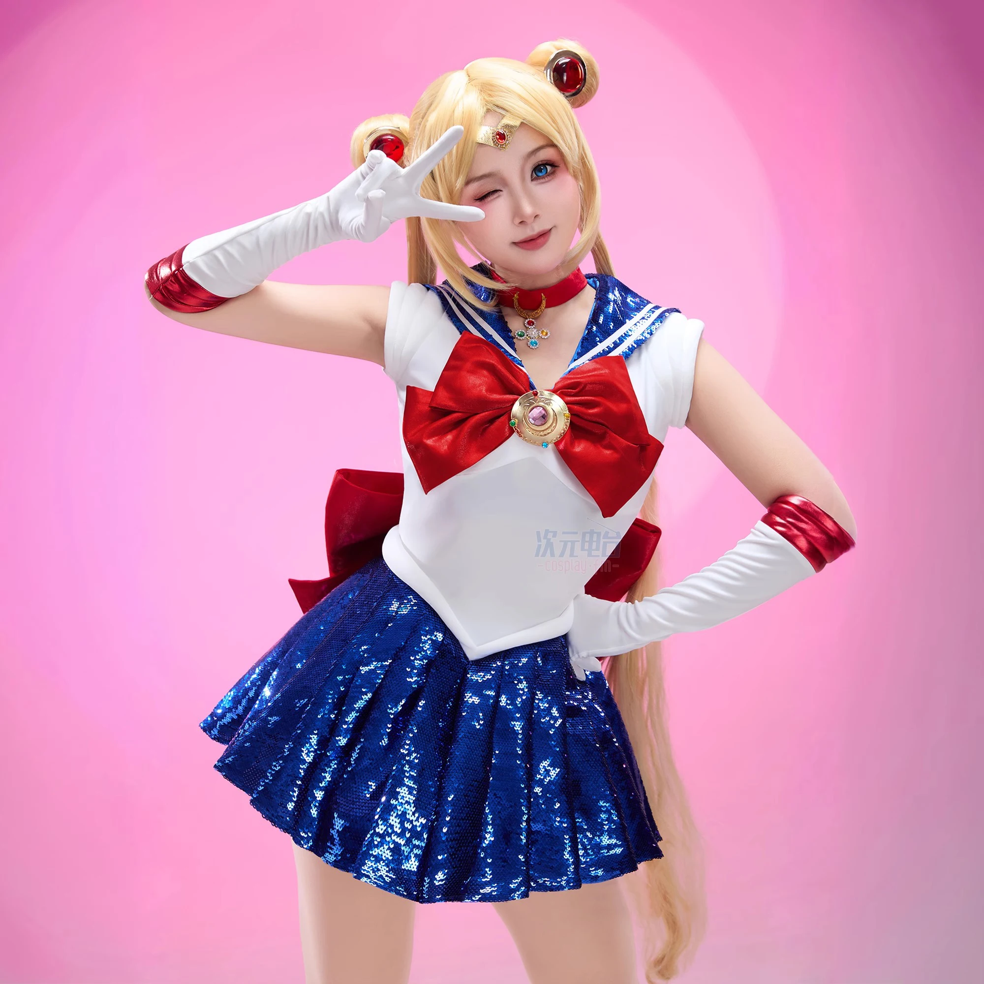 New Anime Tsukino Usagi Cosplay Costume Women Cute Sequin Dress Gloves Earrings Headwear Suit Halloween Carnival Party Clothes view 2